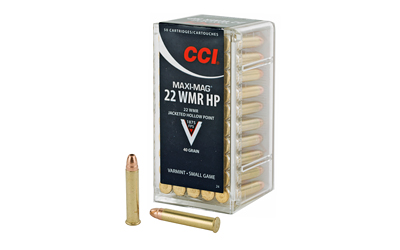 CCI Ammunition Maxi-Mag, 22WMR, 40 Grain, Jacketed Hollow Point, 50 Round Box 24 CCI Ammunition Maxi-Mag, 22WMR, 40 Grain, Jacketed Hollow Point, 50 Round Box 24