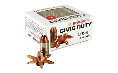 G2 Research Civic Duty, 10MM, 122 Grain, Lead Free, 20 Round Box, California Certified Nonlead Ammunition G00622