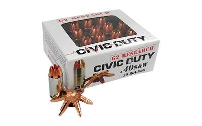 G2 Research Civic Duty, 40S&W, 122 Grain, Lead Free, 20 Round Box, California Certified Nonlead Ammunition G00620