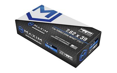 Maxim Defense Industries SBA Short Barrel Ammunition, 7.62X39, 117 Grain, Solid Copper Bullet, TUI (Tumble Upon Impact) Design, 20 Round Box MXM-49003